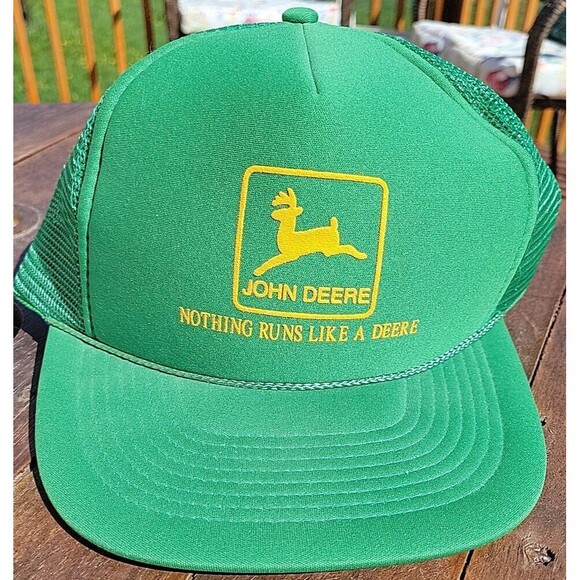 John Deere Green Trucker Hat with Mesh Back and Snapback Closure - Picture 2 of 6